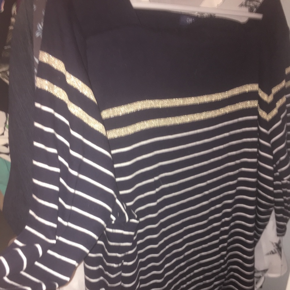 Chaps 3x 3/4 sleeve blue striped top